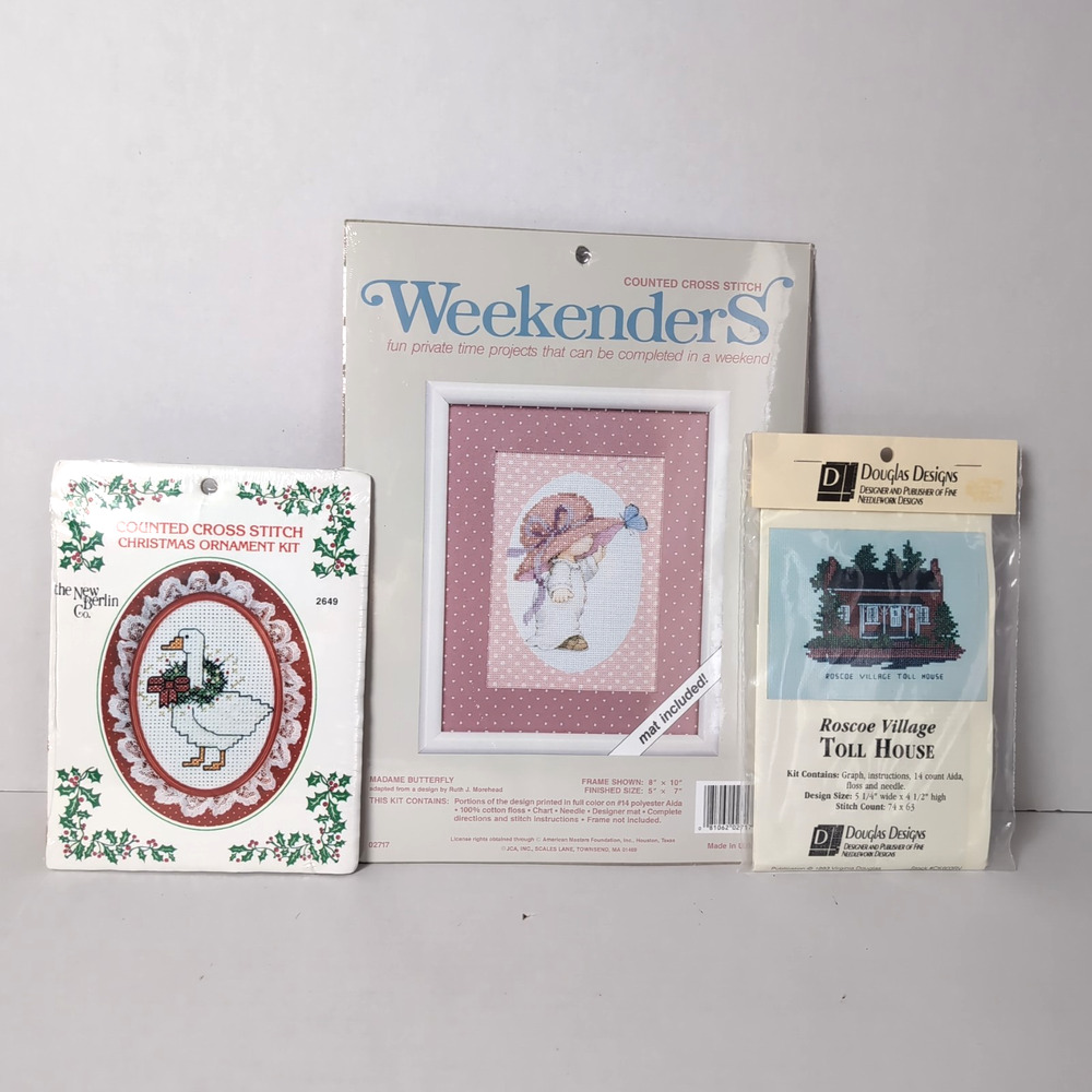 Lot of 3 Cross Stitch Kits JCA Weekenders Douglas Designs The New Berlin Co